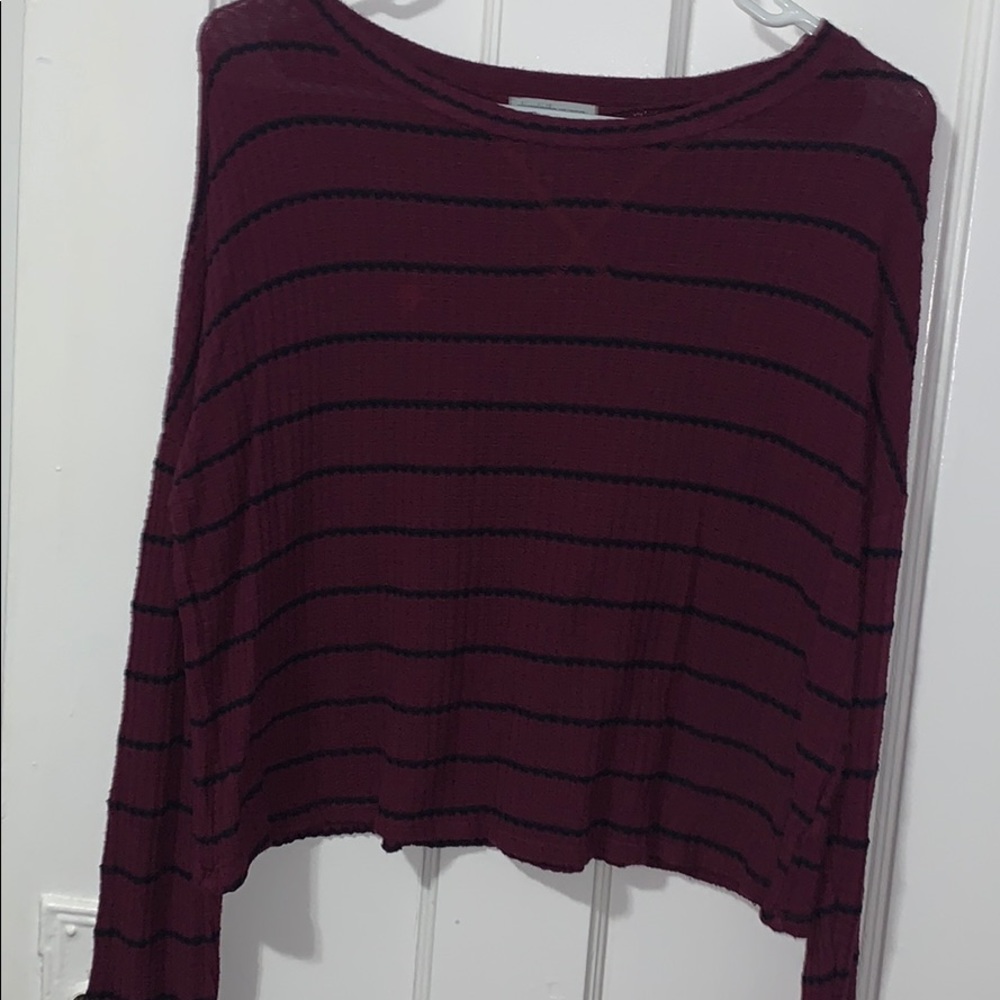 Maroon Striped Crop Tee